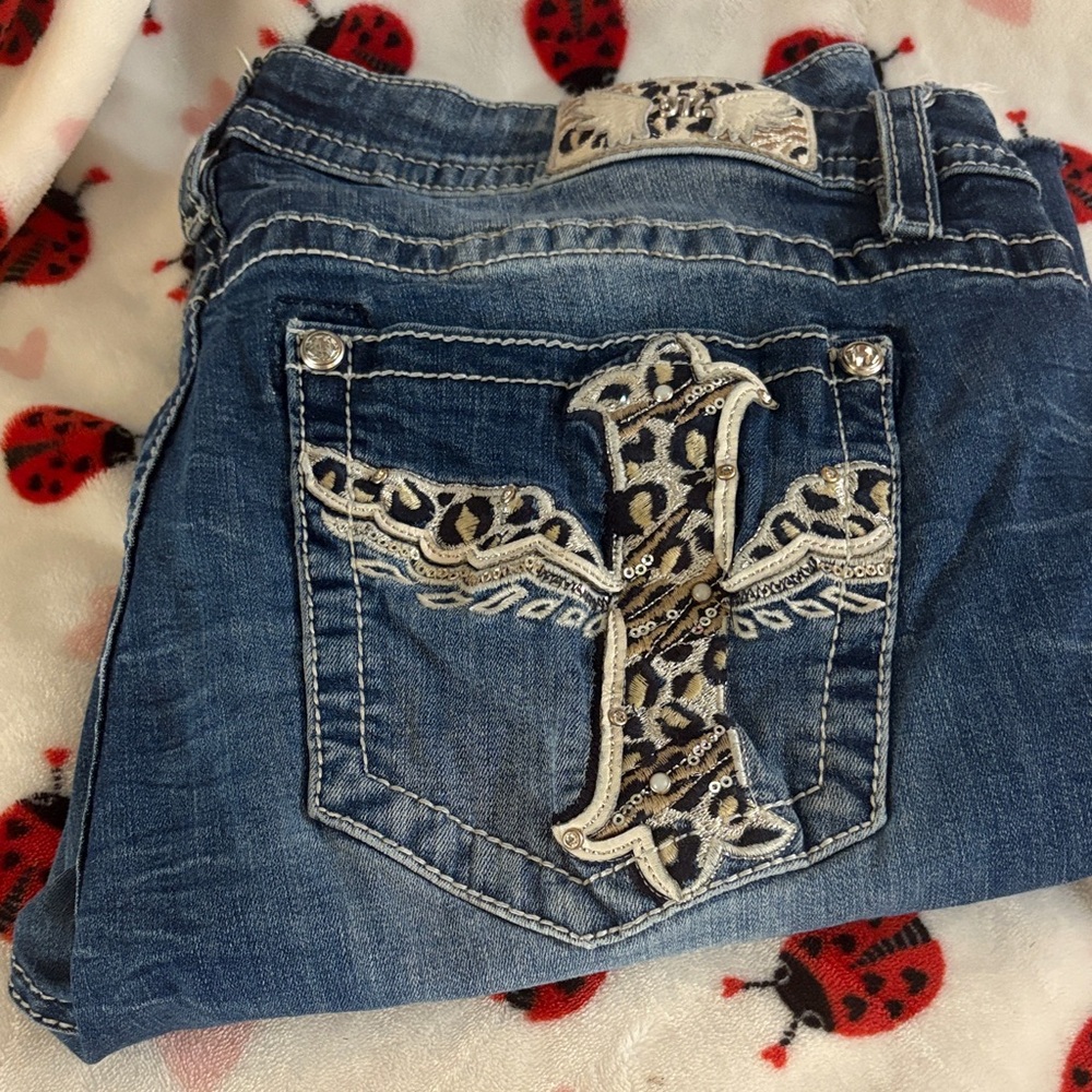 Miss Me Blue Boot Cut Jeans with Embellished Cross Pocket